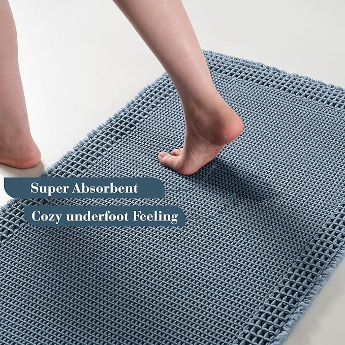 RESARE Waffle Bathroom Runner Rugs, Super Absorbent Bath Mat Non Slip Washable Quick Dry, Upgraded Ultra Soft Boho Bath Rugs with Tassels for