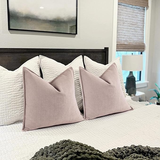 ZWJD Dusty Pink Pillow Covers 20x20 Set of 2 Chenille Throw Pillow Covers with Elegant Design Soft and Luxurious Decorative Throw Pillows for Couch, Bed, and Home Decor