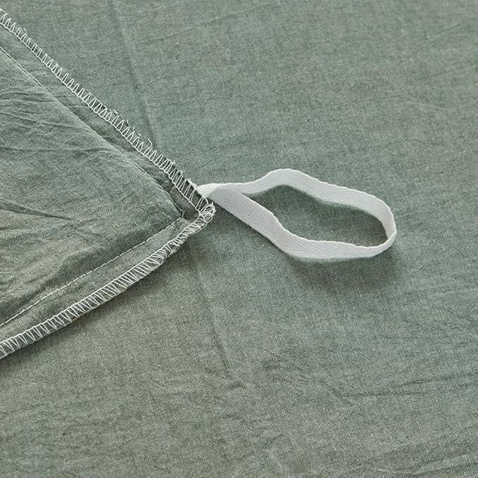 FACE TWO FACE Bedding Duvet Cover Set100% Washed Cotton Duvet Cover Linen Like Textured Breathable Durable Soft Comfy (King, Reversible Green)