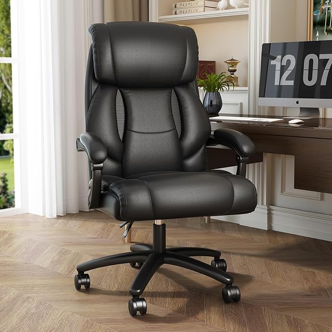 Reclining Office Chair,Recling 90-155°,Ergonomic Office Chair with Lumbar Suppot,Big and Tall Leather Desk Chair,High Back Executive Chair(Brown)