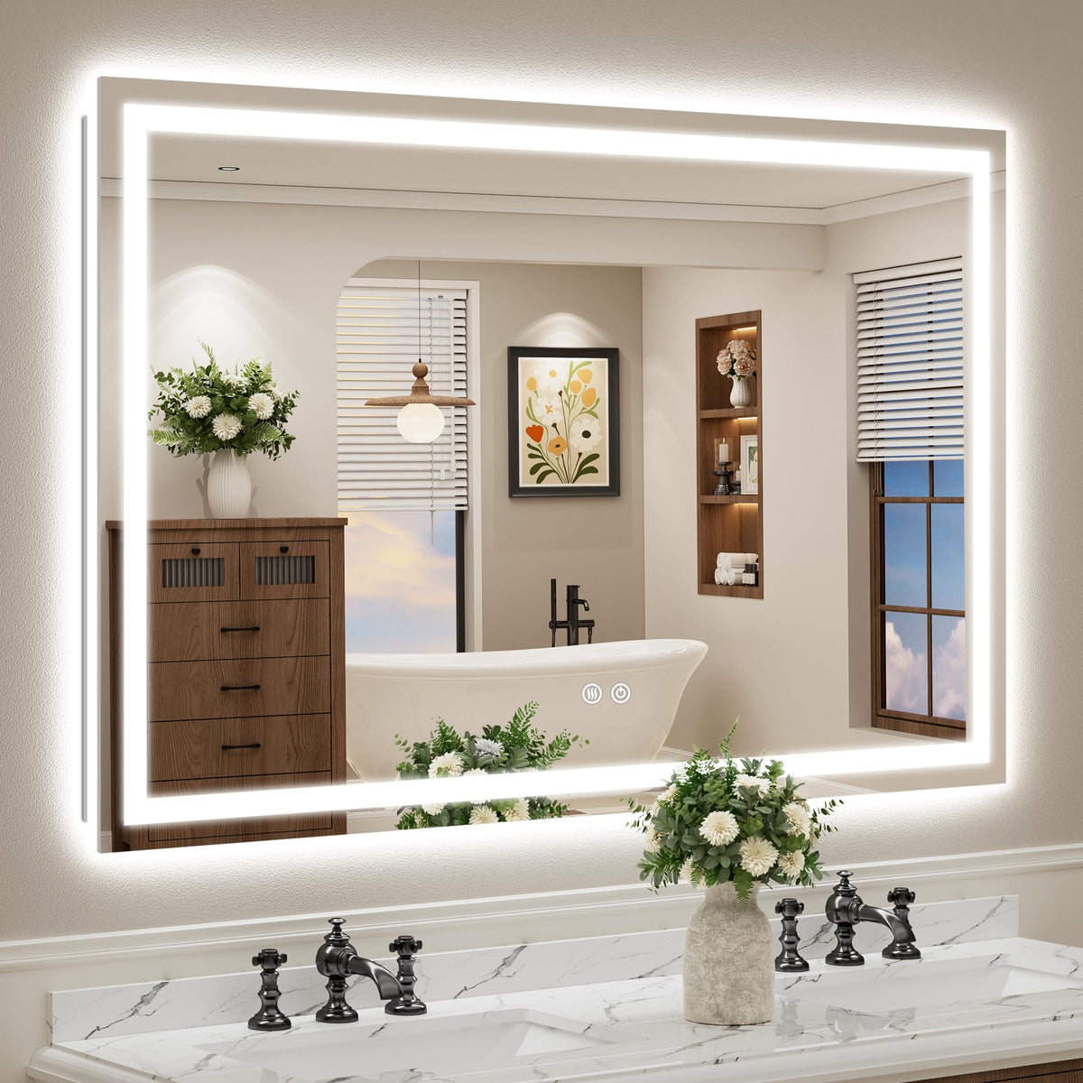 VEEYLOS 55x36 Inch LED Bathroom Mirror with Lights, Backlit & Front Lit