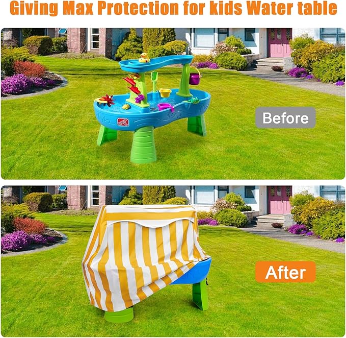 Kids Water Table Cover for Step 2 Rain Showers Splash Pond Water Table, Outdoor Waterproof Anti-UV Kids Water Play Table Cover (Yellow)