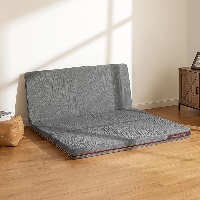 Sweetnight Trifolding Mattress with Storage Bag - 4 Inch Grey Twin Size Memory Foam Mattress with Washable Cover | Foldable Memory Foam Topper Portable for RV, Travel, Guest Bed