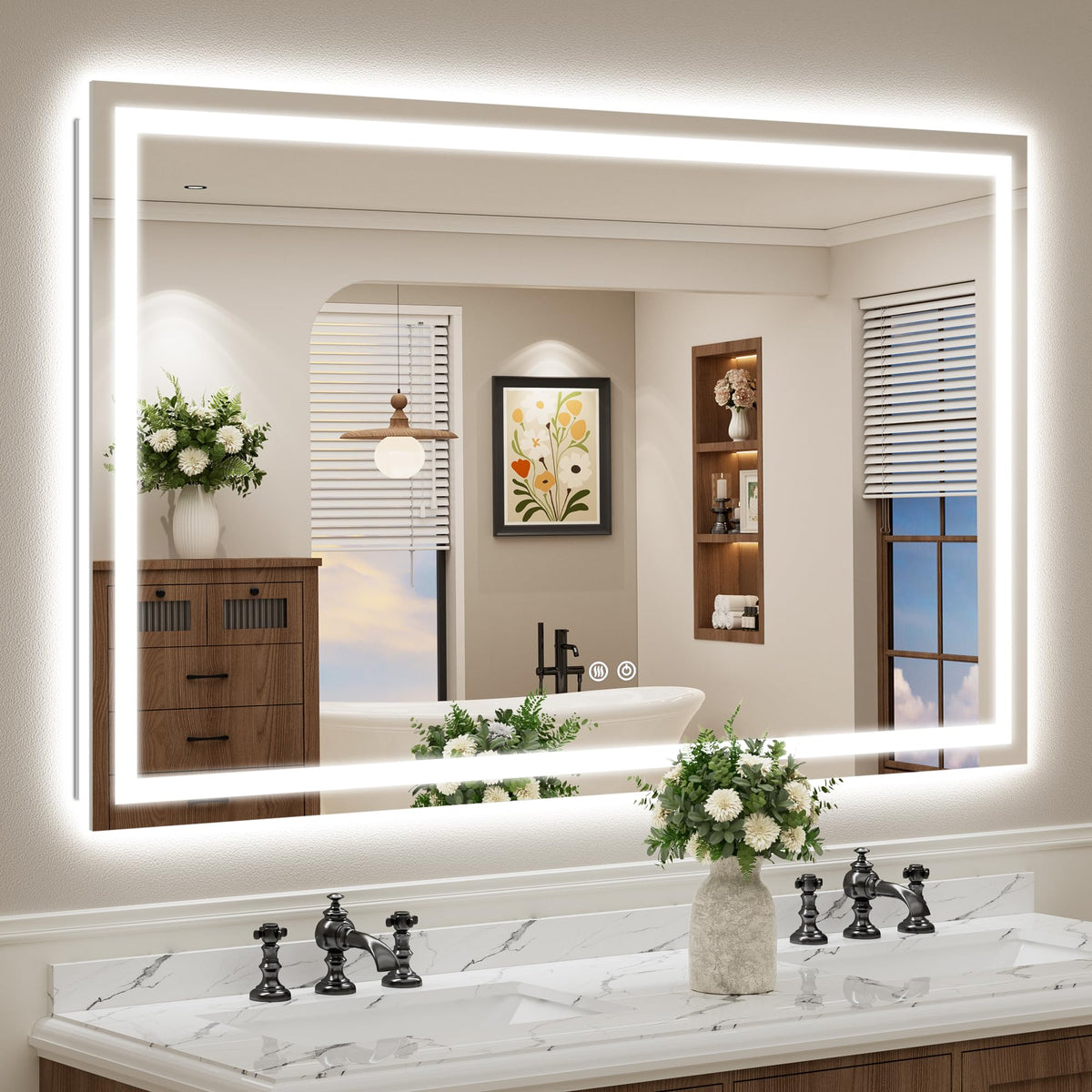 VEEYLOS 60x36 Inch LED Bathroom Mirror with Lights, Backlit & Front Lit