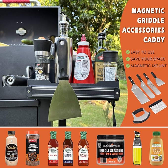 Magnetic Griddle Grill Caddy Organizer,Grill Caddy with Magnetic Tool Holder for Grilling BBQ,Space Saving Magnet Utensils Holder for Outdoor Blackstone Griddle