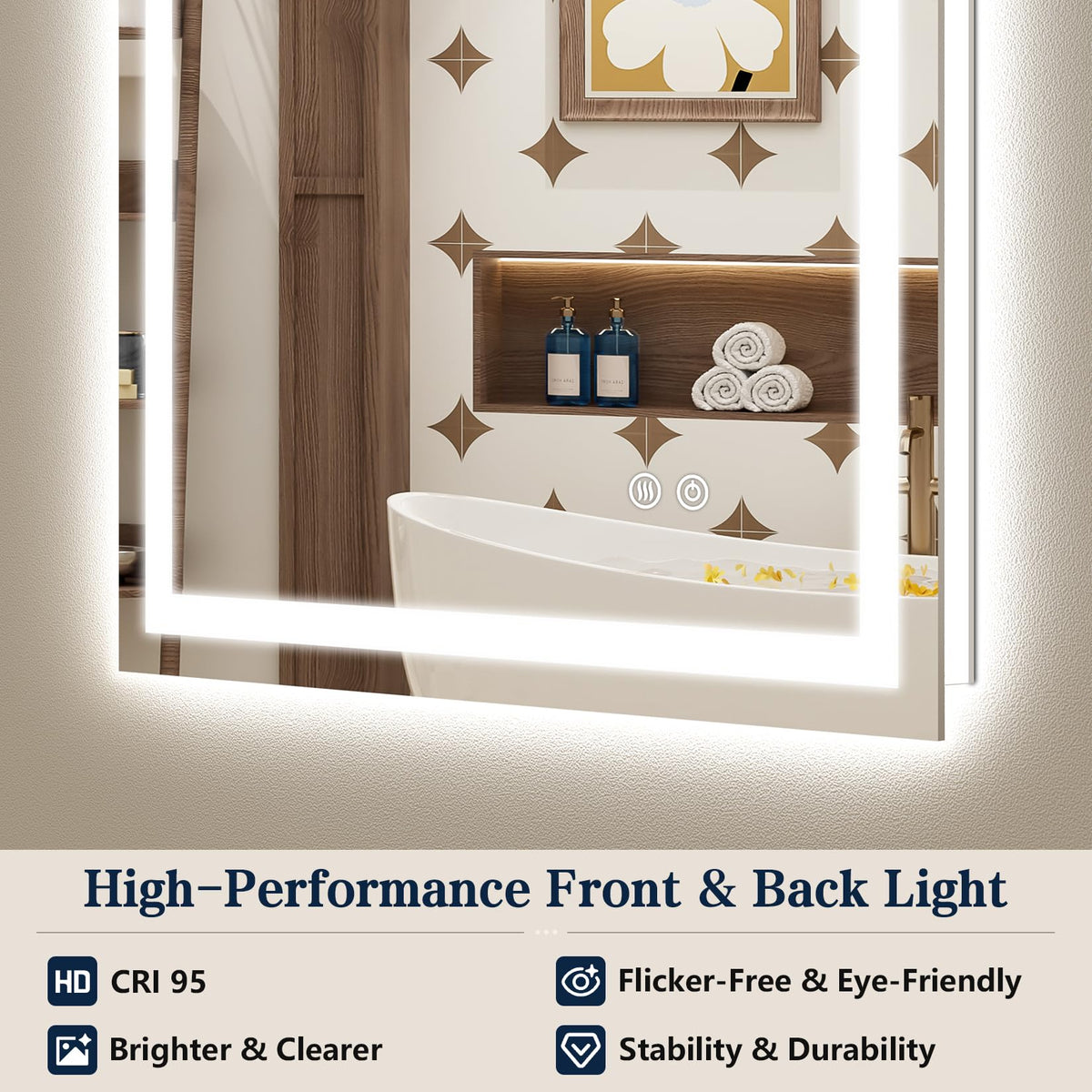 VEEYLOS 30x36 Inch LED Bathroom Mirror with Lights, Backlit & Front Lit