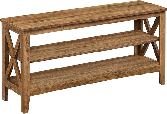 VASAGLE, Entryway Storage Bench, 2-Tier Shoe Rack, 11.8 x 39.4 x 18.9 Inches, Holds up to 600 lb, Farmhouse Style, for Living Room, Bedroom, Honey Brown ULSB153K41
