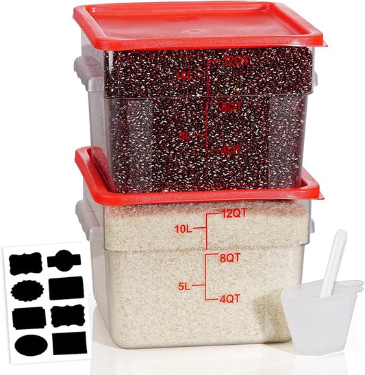 12 Quarts Sous Vide Container: 2 PCS Commercial Food Storage Containers with Lids - Clear Food Container with Scales Handles for Home Restaurant Kitchen Storage Pizza Bread