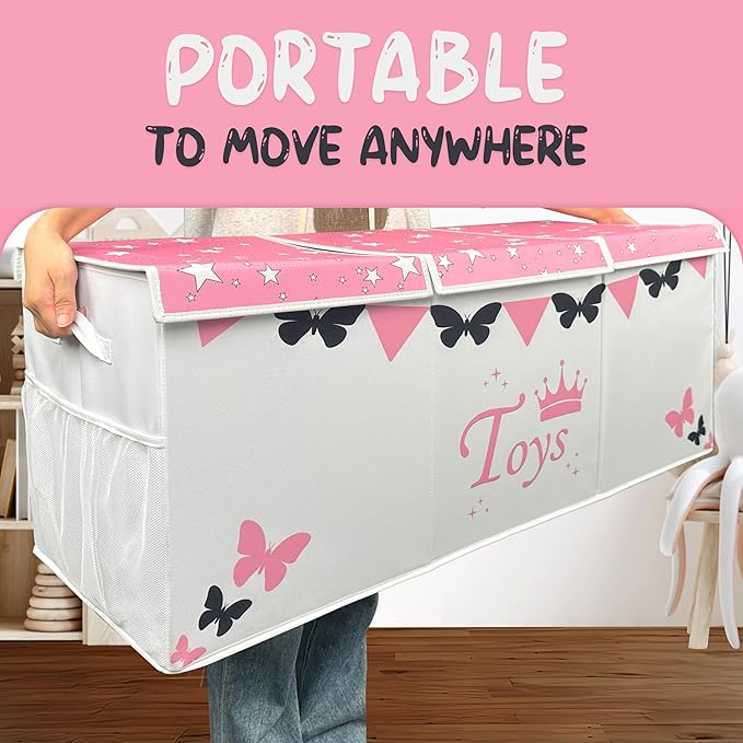 Extra Large Toy Box for Girls - Toy Storage Organizer For Living Room with Lids - 40"x14"x16" Collapsible 600D Oxford Toy Chest for Kids, Boys, Girls - Durable Toy Bin for Playroom, Nursery