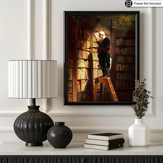 Poster Master Vintage The Bookworm Print - Retro Reading Book Print - Book Lover Art - Library Painting Wall Design - Librarian Art - Great Living Room or Office Decor - 16x20 UNFRAMED Wall Art