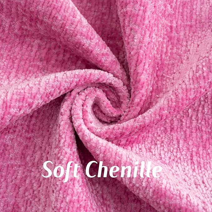 FUTEI Hot Pink Chenille Throw Pillow Covers 12x20 Inch Set of 2,Soft Cozy Bound Edge Design Lumbar Pillow Cases,Home Decor for Couch Bed Living Room