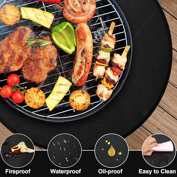 20'' Fire Pit Mat for Solo Stove Bonfire, Round Grill Mats for Outdoor Grill Fireproof Waterproof BBQ Grill Mat for Solo Stove Accessories, Grill Matt for Outdoor Grill Deck Protector
