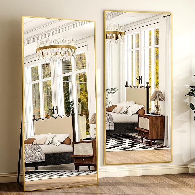 HARRITPURE 78" x 35" Full Length Mirror - Rectangle Full Body Mirror Aluminun Alloy Frame for Cloakroom Bedroom Standing Mirrors,Gold