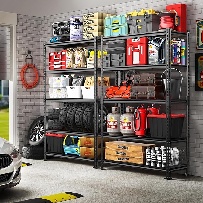 TigerParty 2020LBS Garage Shelving Units, 5-Tier Storage Shelves Heavy Duty, Adjustable Metal Organizer Utility Rack for Kitchen, Closet, Warehouse, Pantry, 72" H x 35.55" W x 16" D, 3PCS