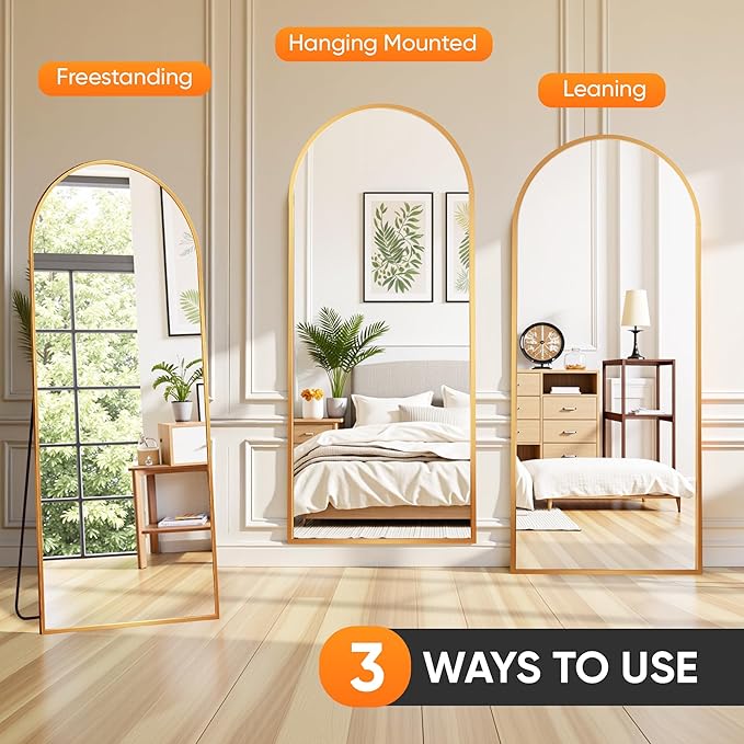 Suidia Full Length Mirror, 58"x19" Floor Standing Mirror Freestanding, Full Body Mirrors with Stand for Bedroom, Hanging Mounted for Living Room Cloakroom, Gold, Arched Style