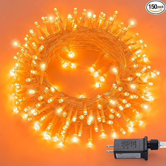JMEXSUSS 150LED Orange Halloween Lights Indoor Outdoor, Connectable Christmas String Lights Indoor Plug in, 8 Modes Orange Lights for Halloween Fireplace Tree Bedroom Party Decor