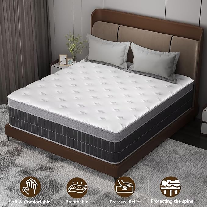 Full Size Mattress in a Box 14 Inch Memory Foam Hybrid Mattress with Pocketed Springs Medium Firm Support Motion Isolation Edge Support 180 Night Trial