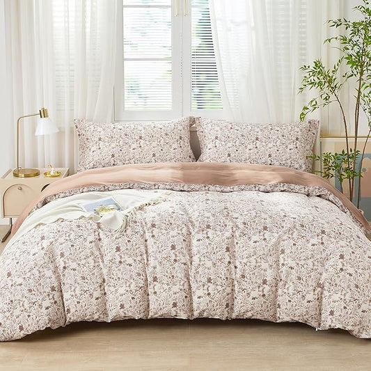 SAPHREAS Boho Floral Duvet Cover Set 3pcs Vintage Floral Botanical Bedding Comforter Cover Set 100% Cotton Ultra Soft 1 Duvet Cover 90"x80" 2 Pillow Shams, Comforter Not Included