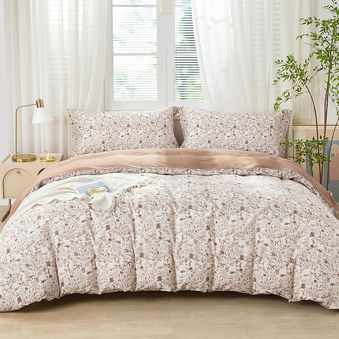 SAPHREAS King Size Boho Duvet Cover Set King Size 3pcs Chic Floral Botanical Bedding Comforter Cover Set 100% Cotton 1 Duvet Cover 104"x90" 2 Pillow Shams, Comforter Not Included