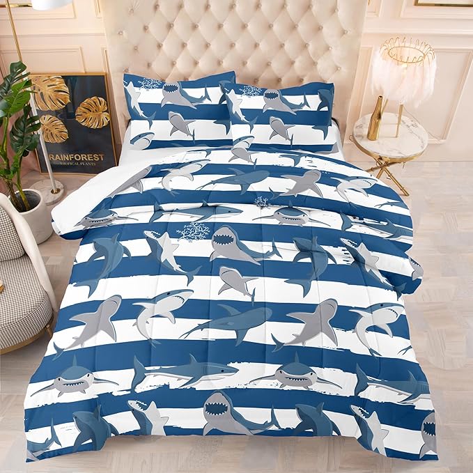 Tailor Shop Shark Comforter Sets Queen Size,Shark Bedding Sets for Boys Kids Teens with 2 Pillowcase…