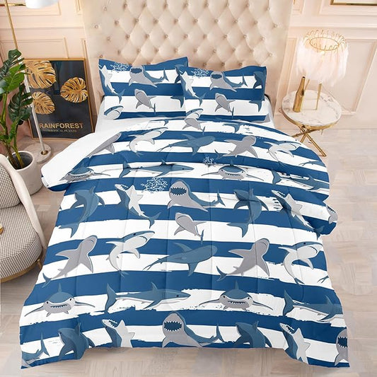 Tailor Shop Shark Comforter Sets King Size,Shark Bedding Sets for Boys Kids Teens with 2 Pillowcase…