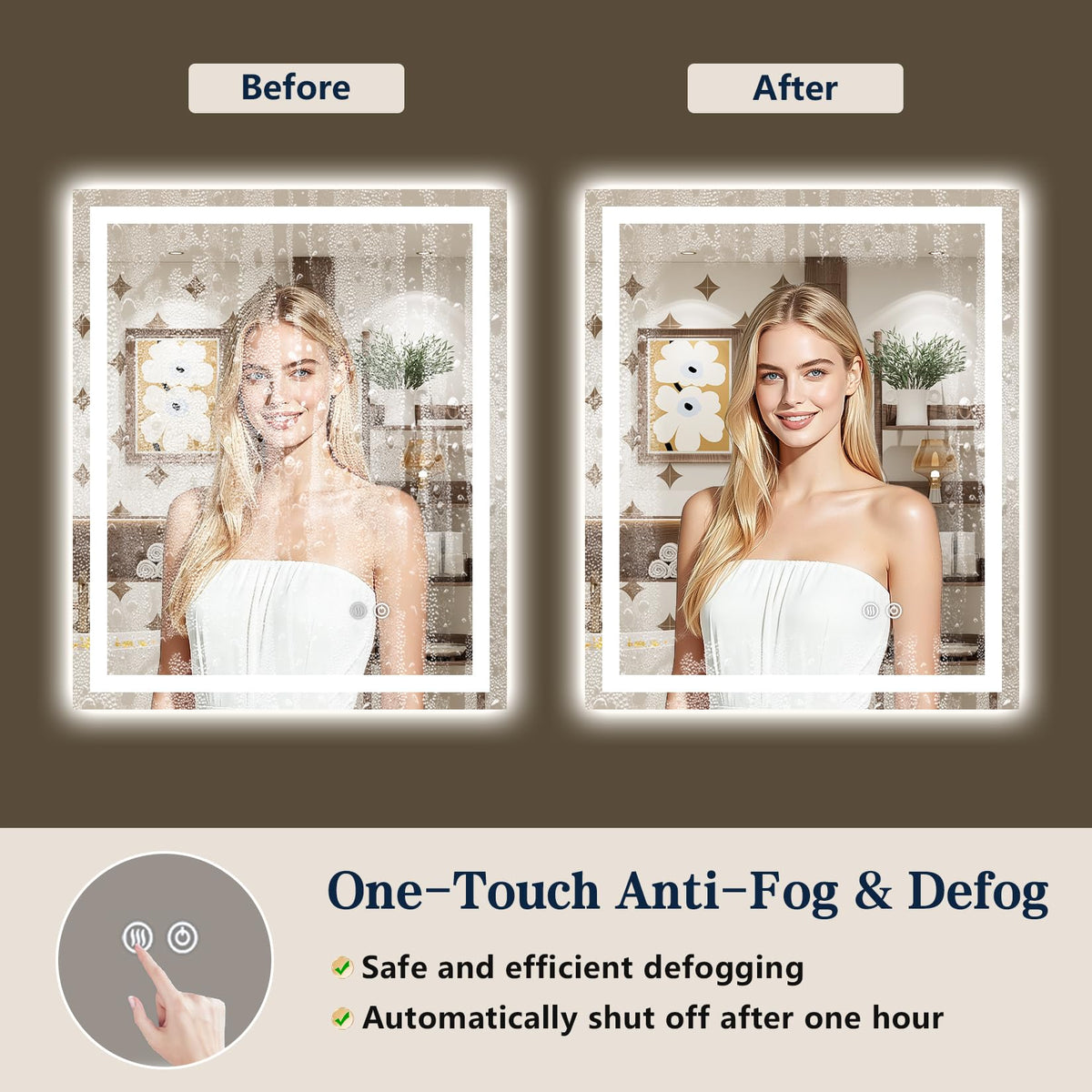 VEEYLOS 32x32 Inch LED Bathroom Mirror with Lights, Backlit & Front Lit