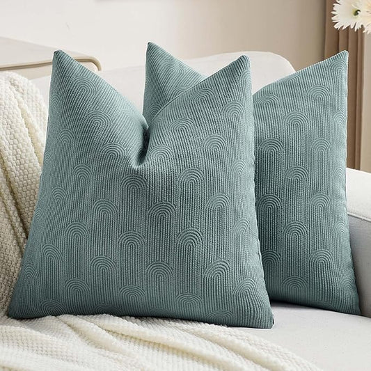 FUTEI Grey Blue Chenille Decorative Throw Pillow Covers 26x26 Inch Set of 2,Soft Cozy Striped Geometric Patterns Euro Pillow Sham,Modern Home Decor for Couch Bed Living Room