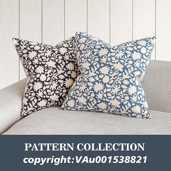 Foindtower Set of 2 Decorative Neutral Floral Throw Pillow Covers Accent Farmhouse Cushion Covers Boho Vintage Pillowcase for Couch Sofa Bedroom Living Room Home Decor Outdoor,24×24 Inch,Dusty Blue