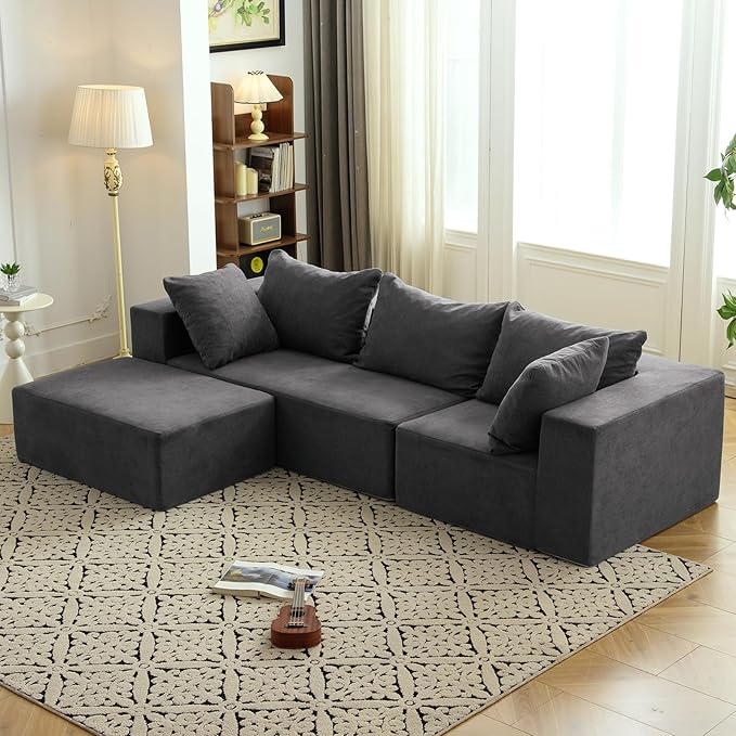 Vamcheer Modular Sectional Sofa - Modern L Shaped Boneless Couch with Deep Seat, Upholstered Sectional Couches for Living Room, Bedroom, Office, No Assembly Required, Gray