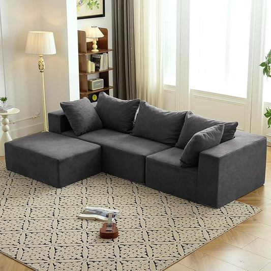 Vamcheer Modular Sectional Sofa - Modern L Shaped Boneless Couch with Deep Seat, Upholstered Sectional Couches for Living Room, Bedroom, Office, No Assembly Required, Gray