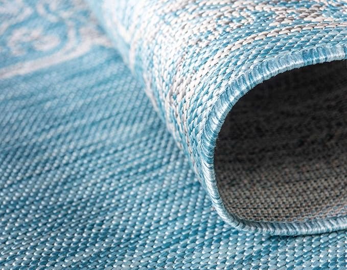 Unique Loom Outdoor Traditional Collection Area Rug - Antique (7' 1" x 10' Rectangle, Light Aqua/ Gray)