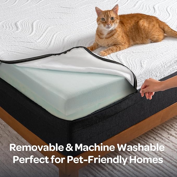 OhGeni 12 Inch Queen Size Mattress, Cooling Gel Memory Foam Bed Mattresses in a Box, Cool Touch Surface, Medium Feel, Ergonomic Support, Pressure Relief, CertiPUR-US Certified Foam, Designed in USA