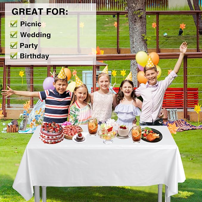 Craft And Party, 54 in x 100 feet Plastic Table Cover Roll for Party, Banquet, Picnic, Kids Activities for Any Size and Shape Table (White, 54" x 100ft)