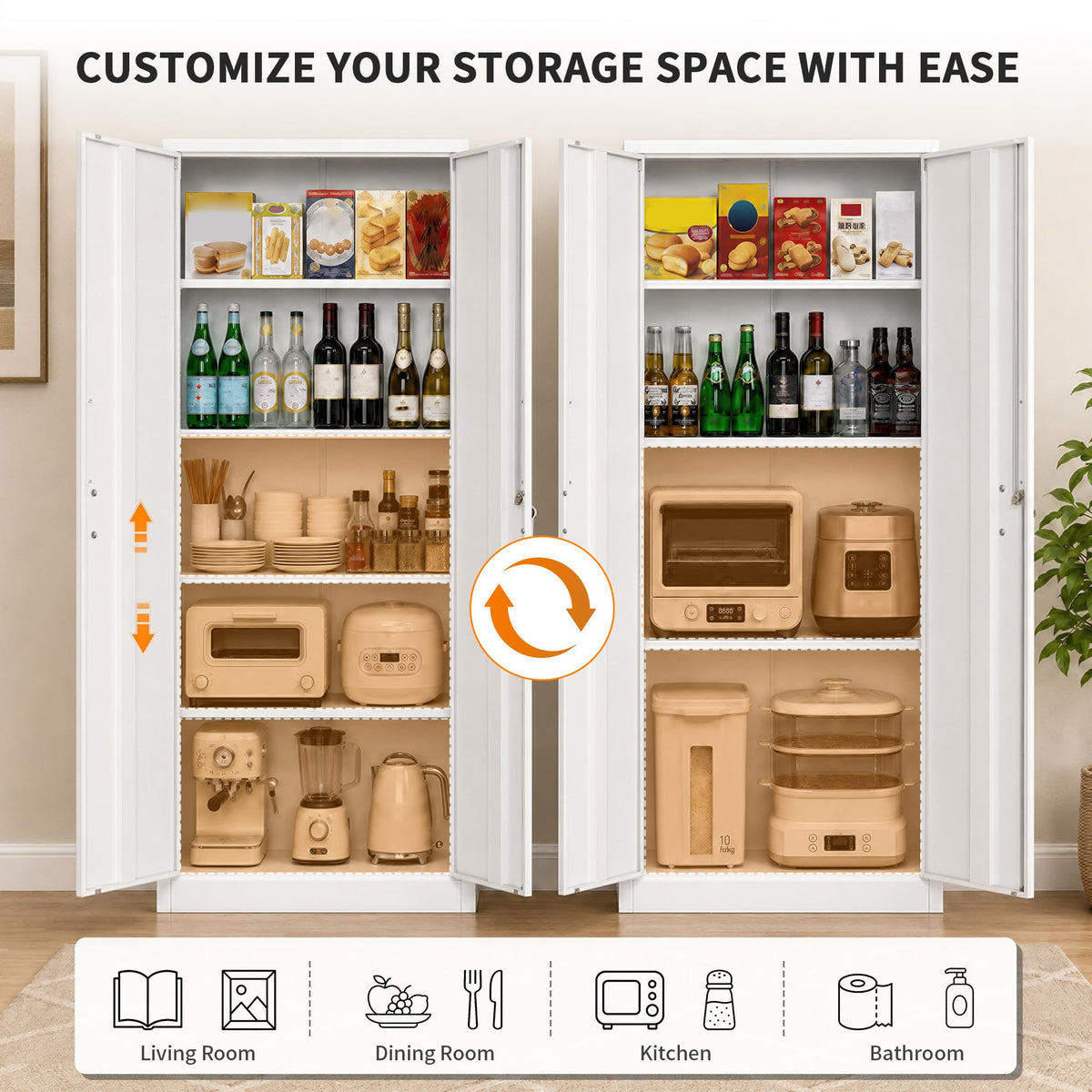 Tivostaral 71” Metal Kitchen Pantry Storage Cabinet with Adjustable Shelves