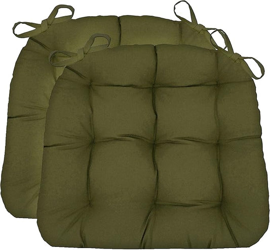 Barnett Home Decor Dining Chair Cushions with Ties – Size Small 15 x 17 - Latex Foam Fill, 100% Cotton, Machine Washable Chair Pads for Kitchen Chairs, Made in USA (Cotton Duck Boxwood/Pack of 2)