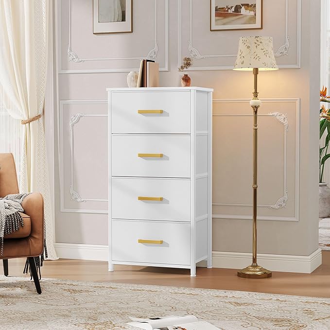 DWVO Dresser with 4 Drawers - Fabric Storage Tower, Organizer Unit for Bedroom, Living Room, Hallway, Closets