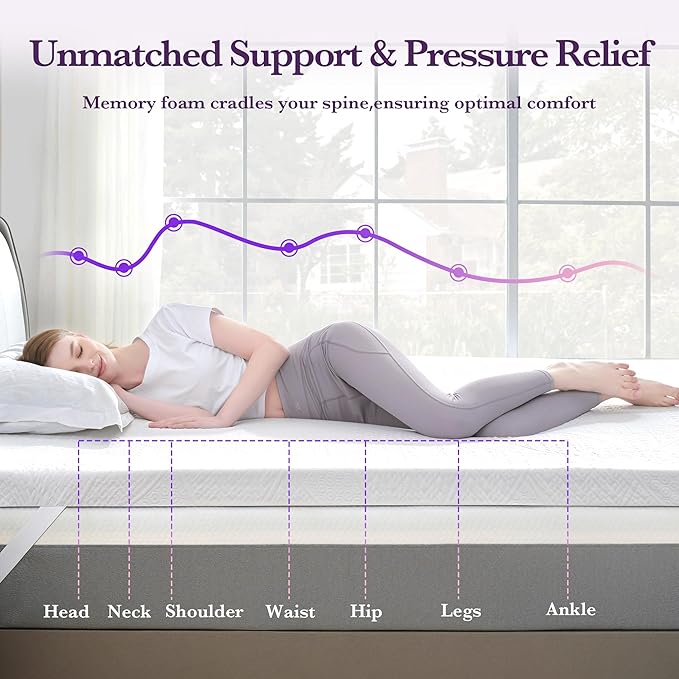 SINWEEK 2 Inch Gel Memory Foam Mattress Topper with Cooling Cover Ventilated Soft Mattress Pad, Bed Topper, CertiPUR-US Certified, King Size