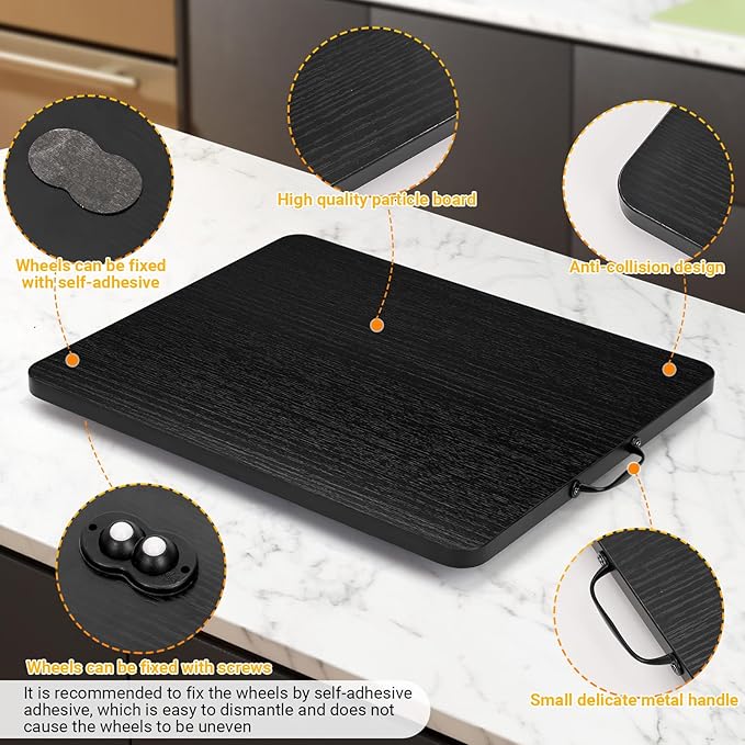 360° Rotatable Sliding Tray for Kitchen Appliances, Wooden Sliding Tray for Coffee Maker, Coffee Pot Slides for Countertop Installation, Easy to Slide (Black, Small)