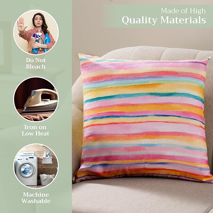 Maison d' Hermine Decorative Pillow Covers 20x20 Inch Square 100% Cotton Throw Pillow Covers with Invisible Zipper for Living Room Couch, Chair, Sofas, Bedroom, Home (Hesperides - Bayadere)