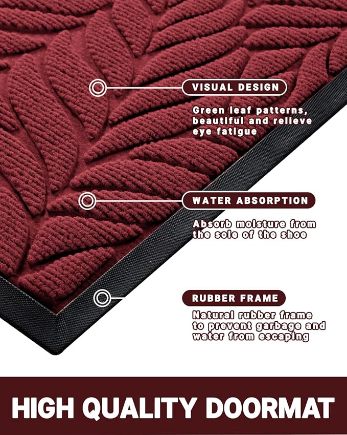 Yimobra Front Door Mat Outdoor Indoor, 29.5x17 All-Season Waterproof Welcome Mat, All-Weather Outside Entrance Mat, Non-Slip Patio Porch Doormat, Low Profile, Fade Resistant, Red