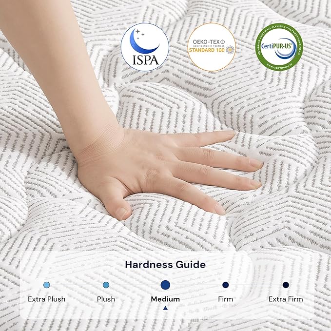 VKT 14 Inch King Hybrid Mattress - Medium Firm Feel Back Support, Mattress in a Box with Individual Pocket Springs, Cooling Memory Foam for Pressure Relief with CertiPUR-US Certified