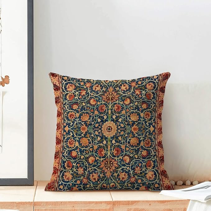Boho Floral Pillow Covers 22x22 Set of 2, William Morris Flower Pattern Design Decorative Throw Pillows Bohemian Vintage Farmhouse Cushion Pillow Covers for Sofa Couch Bed Outdoor Decor