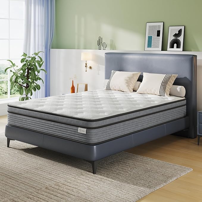 Yaak Queen Mattress 12 Inch, Hybrid Mattress in a Box Queen Size, Individual Pocket Spring Queen Bed Mattress with Breathable Memory Foam, Pressure Relief, Medium Firm Queen Size Mattress 80"x60"x12"