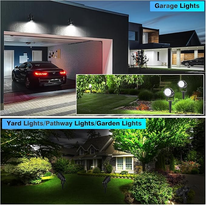 High Brightness 1000LM Outdoor Spot Lights for Yard, 3500K Warm White Spot Lights Outdoor with 4.9FT Electric Cord, 10W LED IP66 Waterproof Landscape Spotlights for Garden Tree Flag - 2 Pack