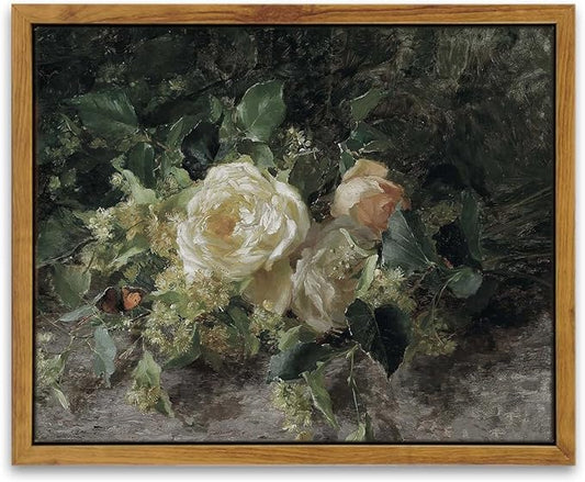 InSimSea Framed Wall Art for Living Room Decor Classical Oil Painting A Bouquet of Roses Canvas Prints Wall Decorations Office Farmhouse Bathroom Decor 8x10in