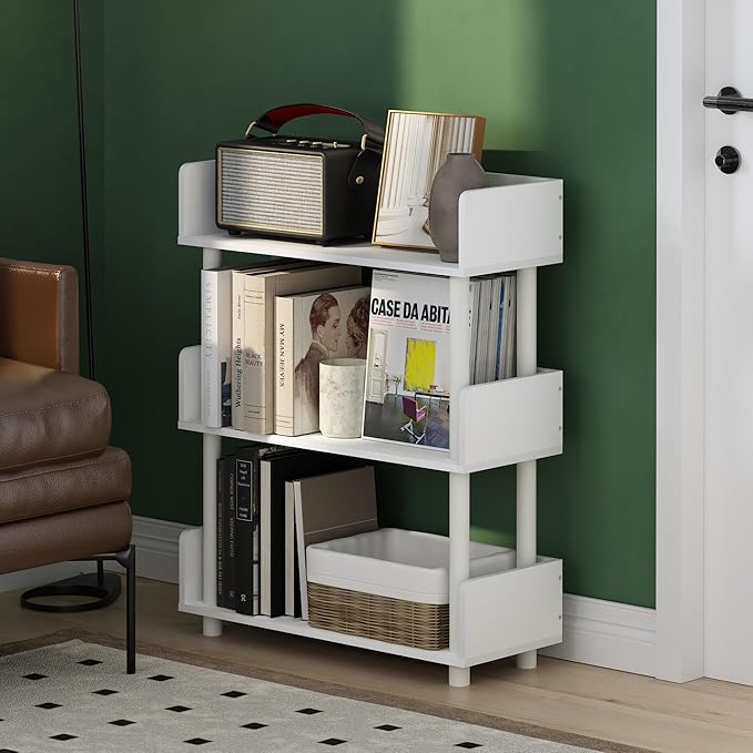 Furinno Turn-N-Tube 3-Tier Freestanding Multipurposes Display Rack, Bookshelf, White/White