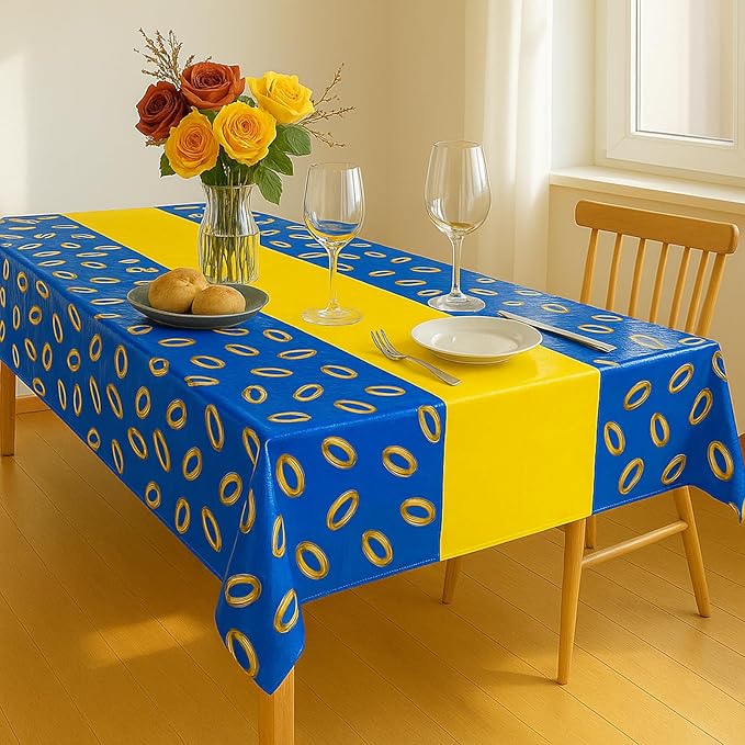 4Pcs 2in1 Gold Ring Birthday Party Decorations Tablecloth, 54" x 108" Table Cloth Disposable Rectangle Plastic Table Cover for Kids Baby Shower Party Supplies