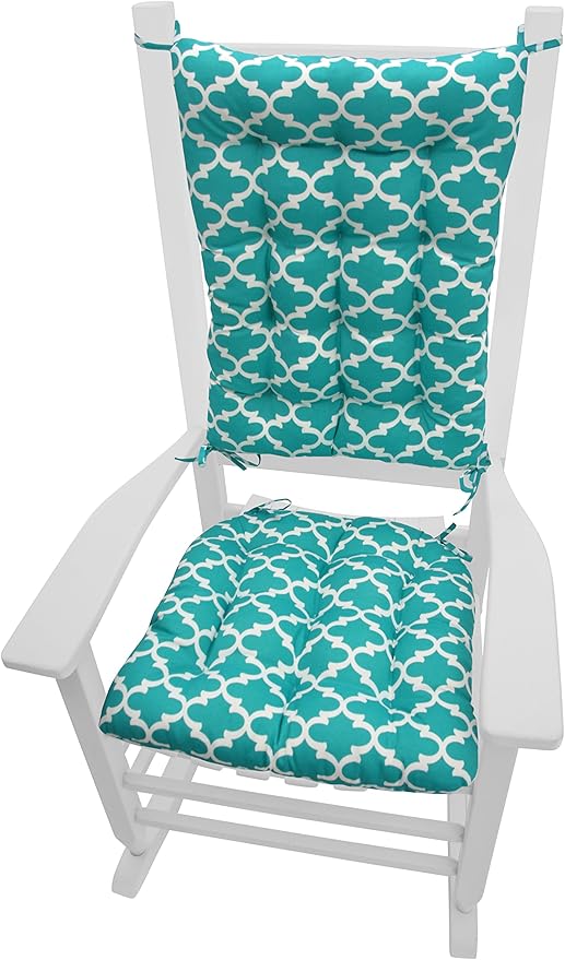 Fulton Aqua Porch Rocker Cushions - Extra-Large - Indoor-Outdoor: Fade Resistant, Weatherproof - Latex Foam Filled Rocking Chair Seat Cushion & Backrest Pad Set - Made in USA (Turquoise)