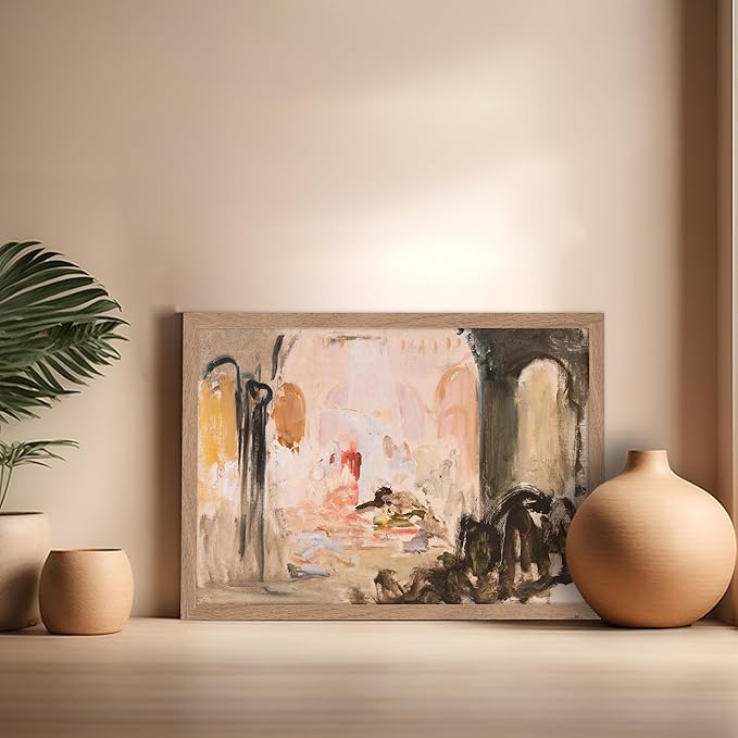 Poster Master Vintage Abstract Poster - Retro City Landscape Painting Print - City Art - Moody Art - Modern Farmhouse Art - Aesthetic Art - Great Living Room or Office Decor, 16x20 Beige Framed