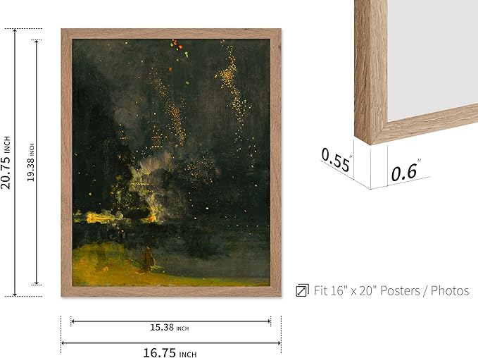 Poster Master Vintage Nocturne in Black and Gold Painting Poster - Retro The Falling Rocket Print - Abstract Art - Moody Art - Landscape Art - Office or Living Room Decor, 16x20 Beige Framed